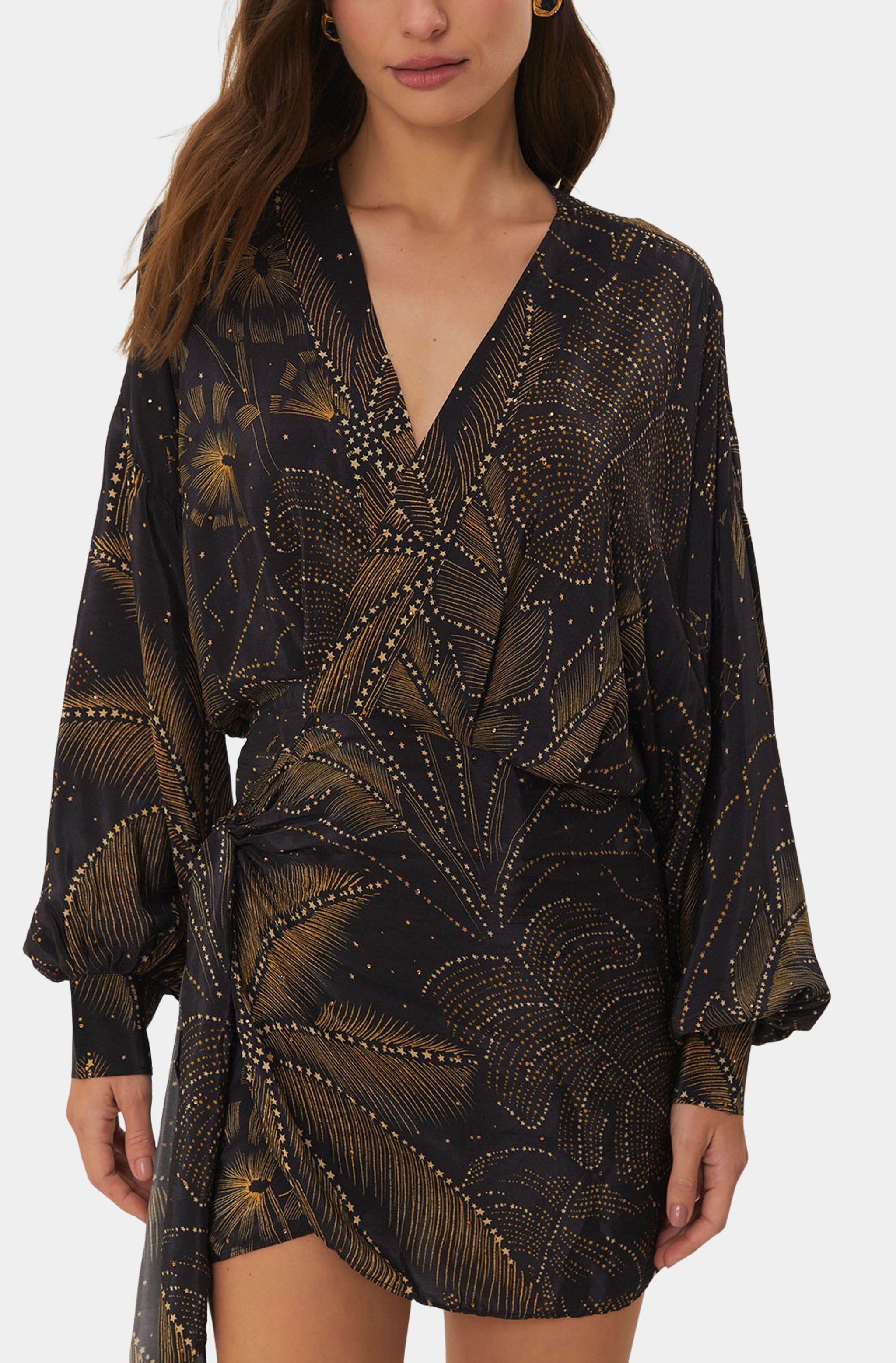 Golden Foliage Black Puffy Sleeve Mini Dress Hemline Birmingham Golden Foliage Black Puffy Sleeve Mini Dress Hemline Birmingham
