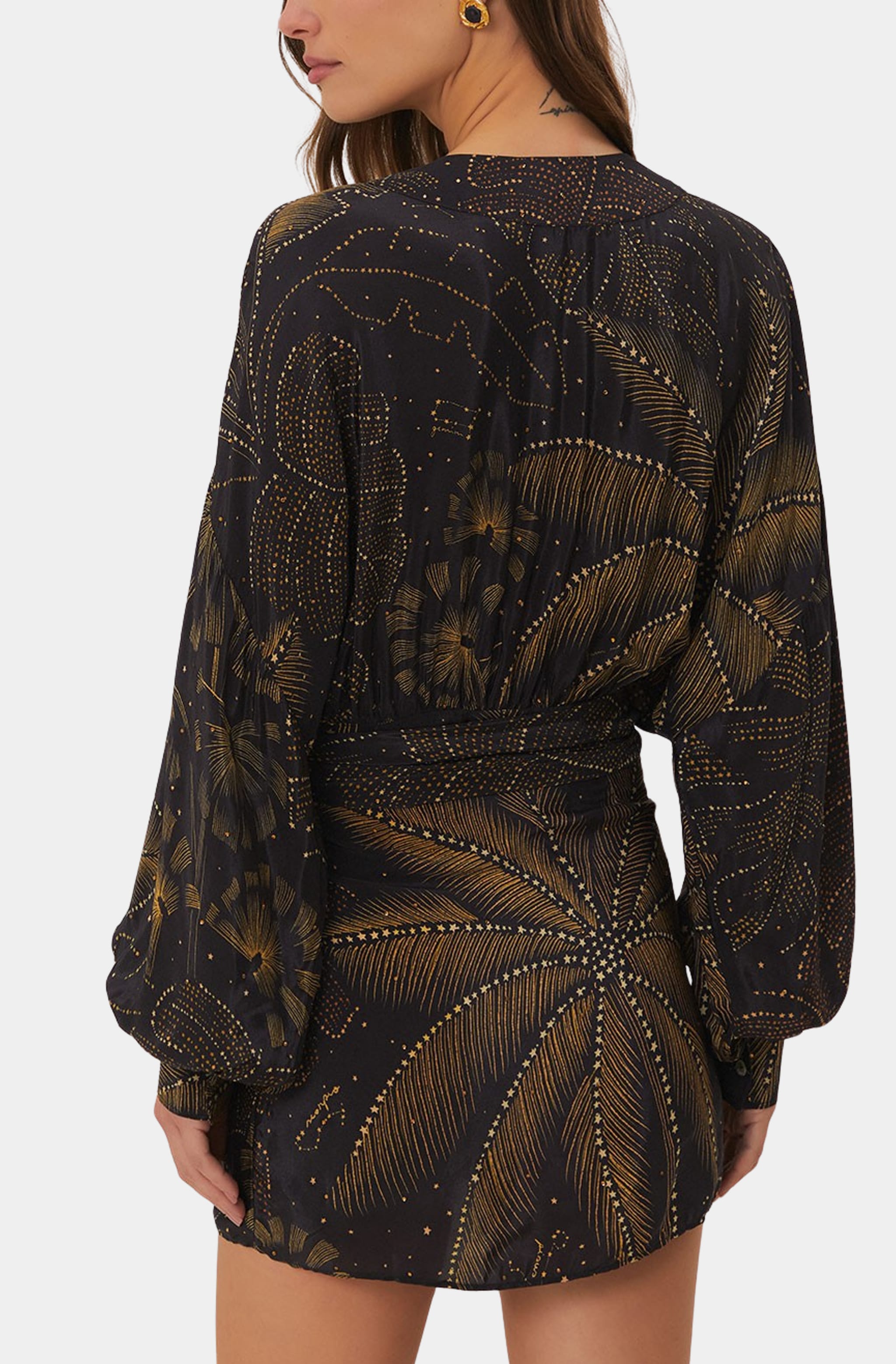 Golden Foliage Black Puffy Sleeve Mini Dress Hemline Birmingham Golden Foliage Black Puffy Sleeve Mini Dress Hemline Birmingham