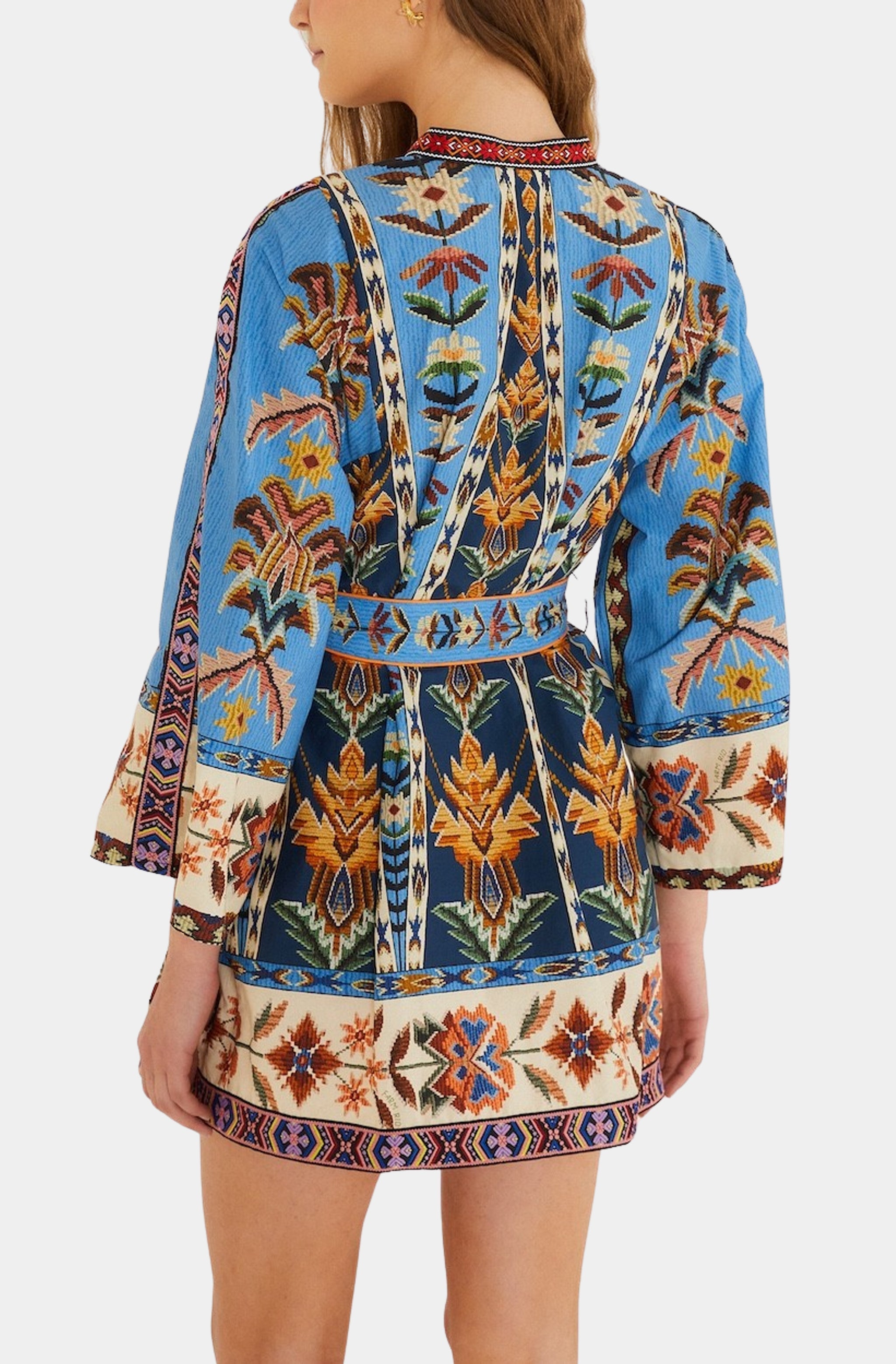 Embroidered Tapestry Blue Mini Dress Embroidered Tapestry Blue Mini Dress