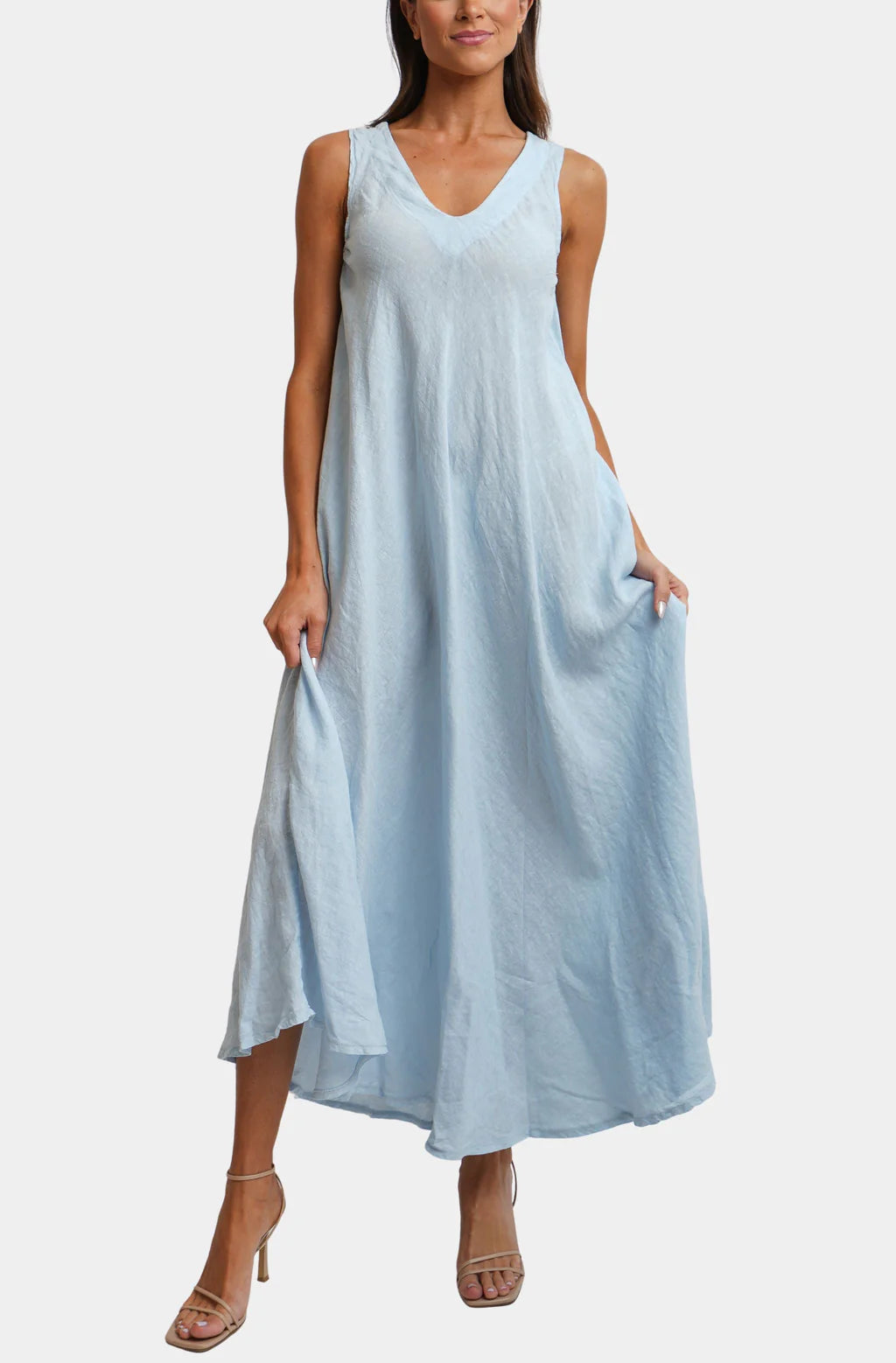 linen tank dress with pockets Bxsruta Women's Casual Linen Sleeveless Tank Dress with Pockets Henley Button Midi Dress Breathable Lightweight for Summer Daily Wear Comfortable