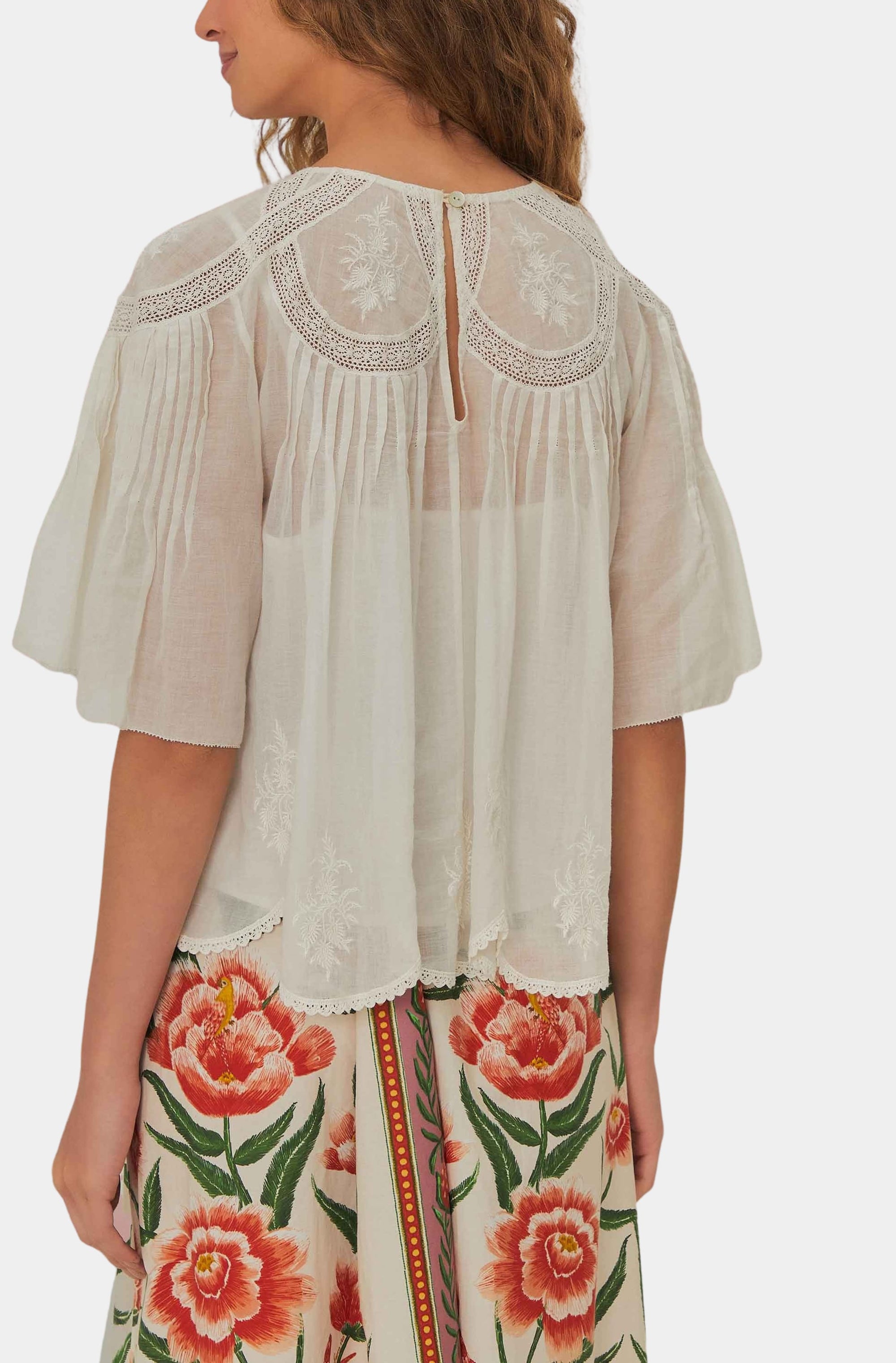 Off-White Embroidered Short Sleeve Blouse