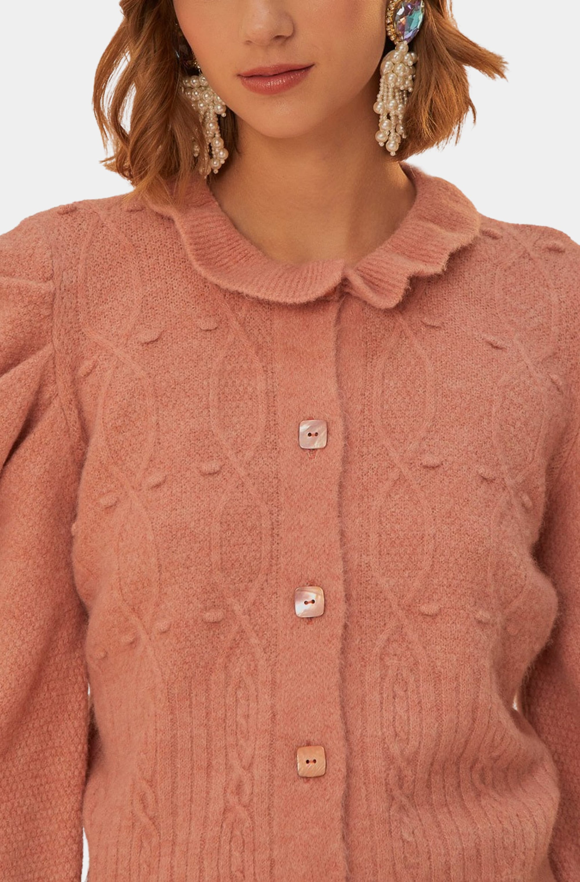 Light Pink Ruffle Knit Cardigan