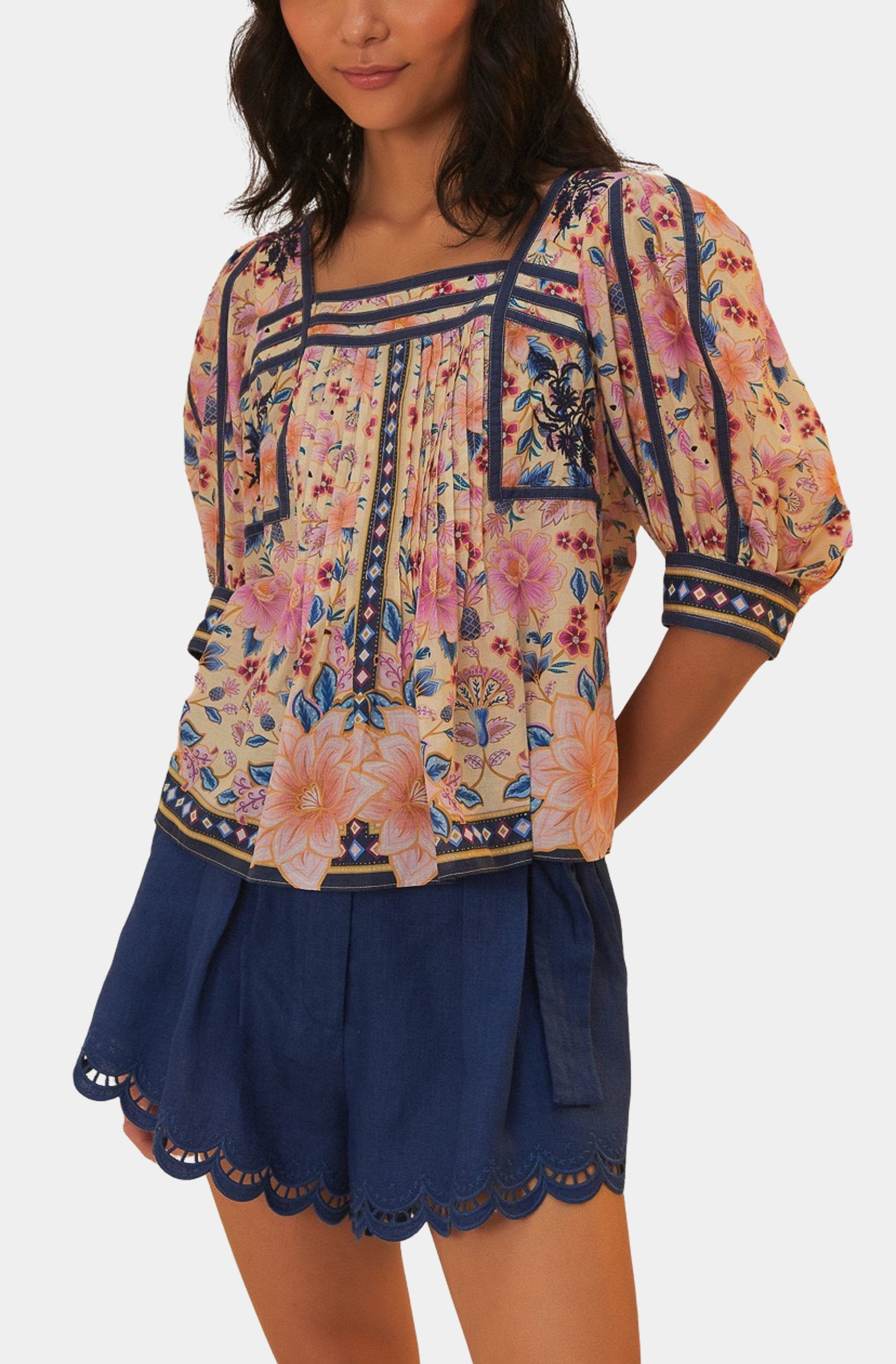 Superbloom Tapestry Cream Square Neckline Blouse