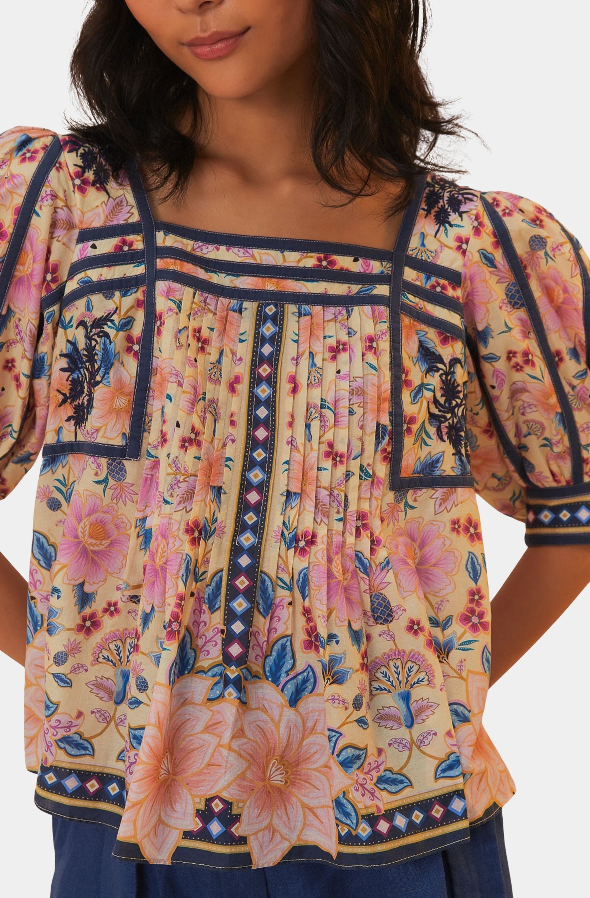 Superbloom Tapestry Cream Square Neckline Blouse