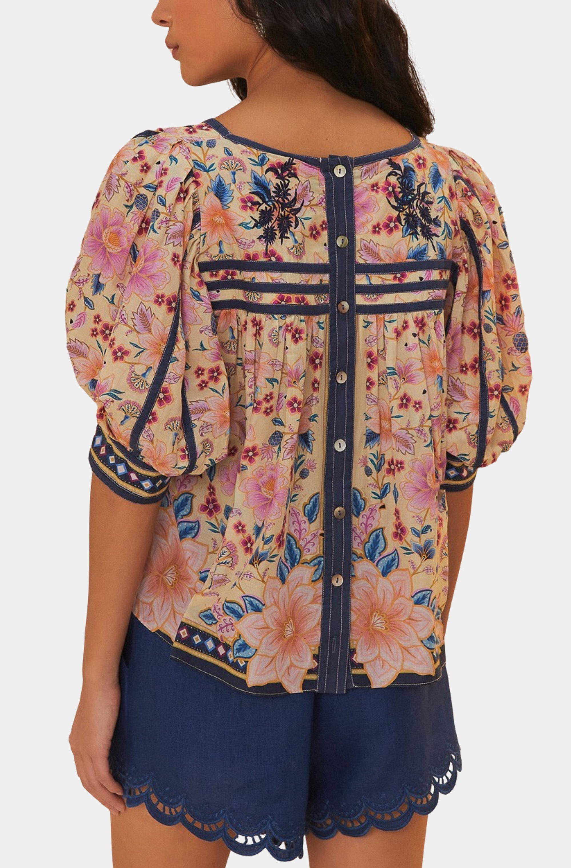 Superbloom Tapestry Cream Square Neckline Blouse