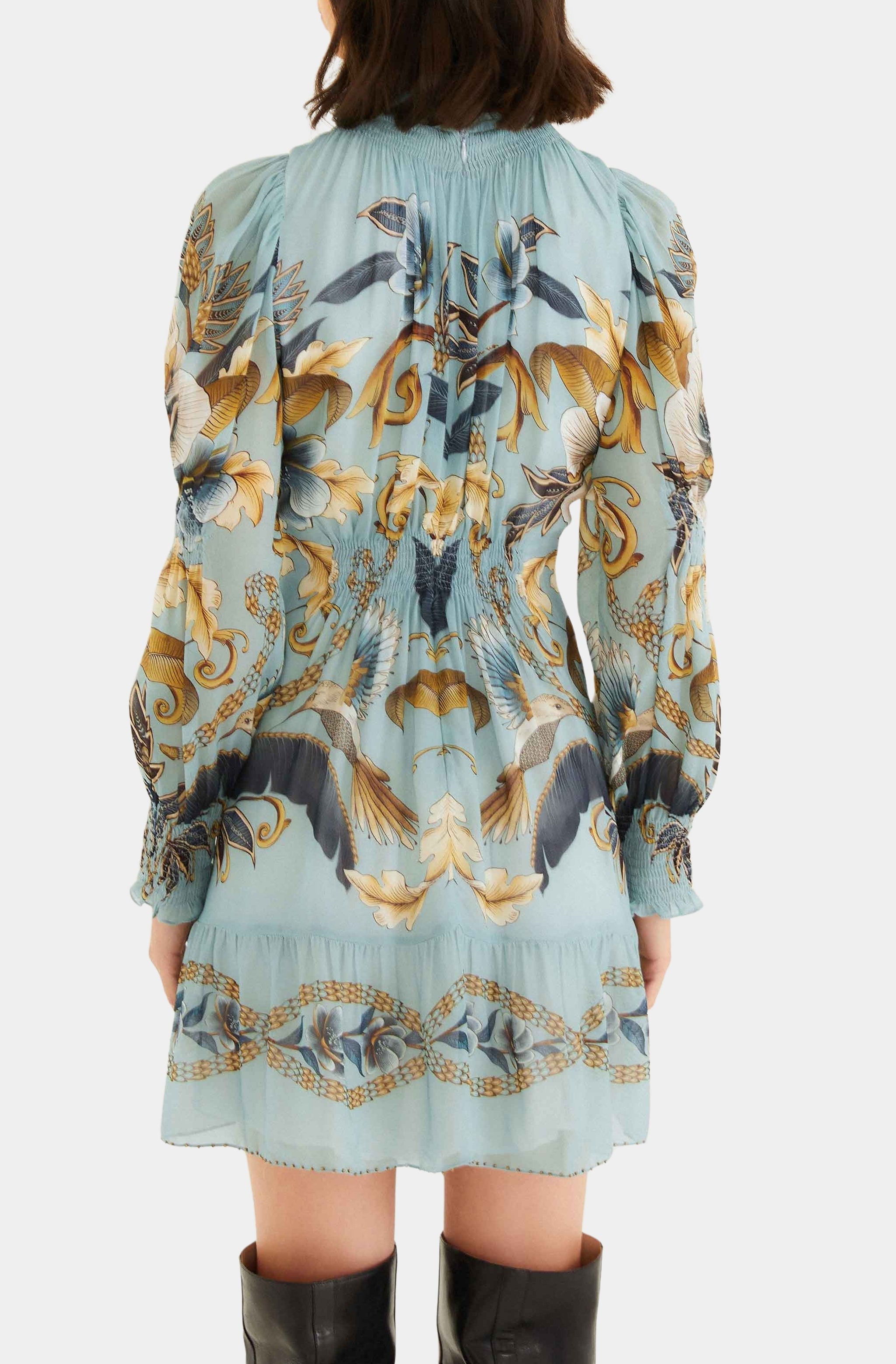 blue snake garden long sleeve mini dress Mixed Snake Garden Wrap Wavy Mini Dress