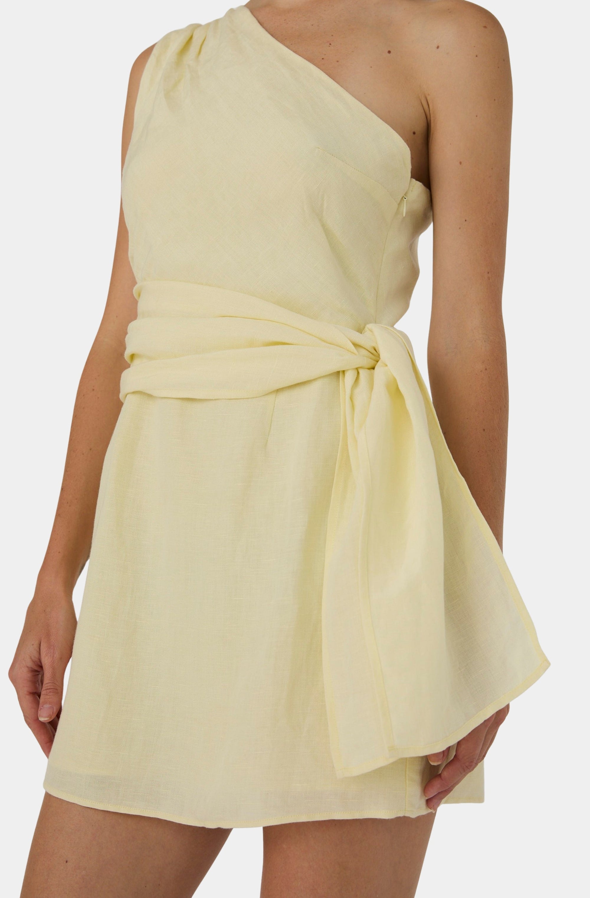 Birdie Linen Shoulder Tie Dress