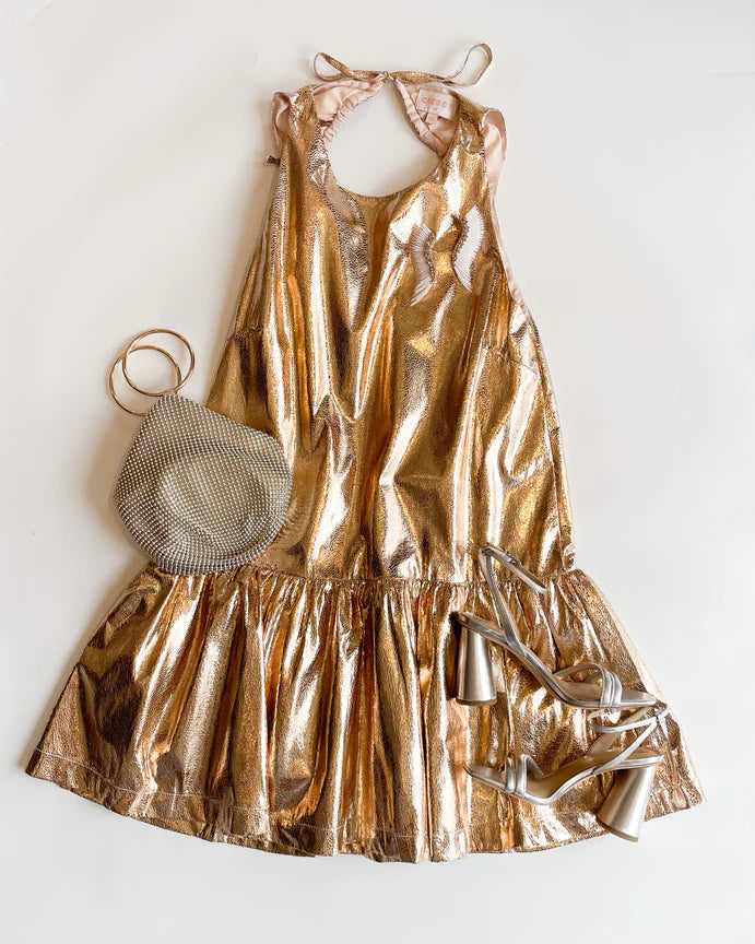 Claira Metallic Mini Frill Dress