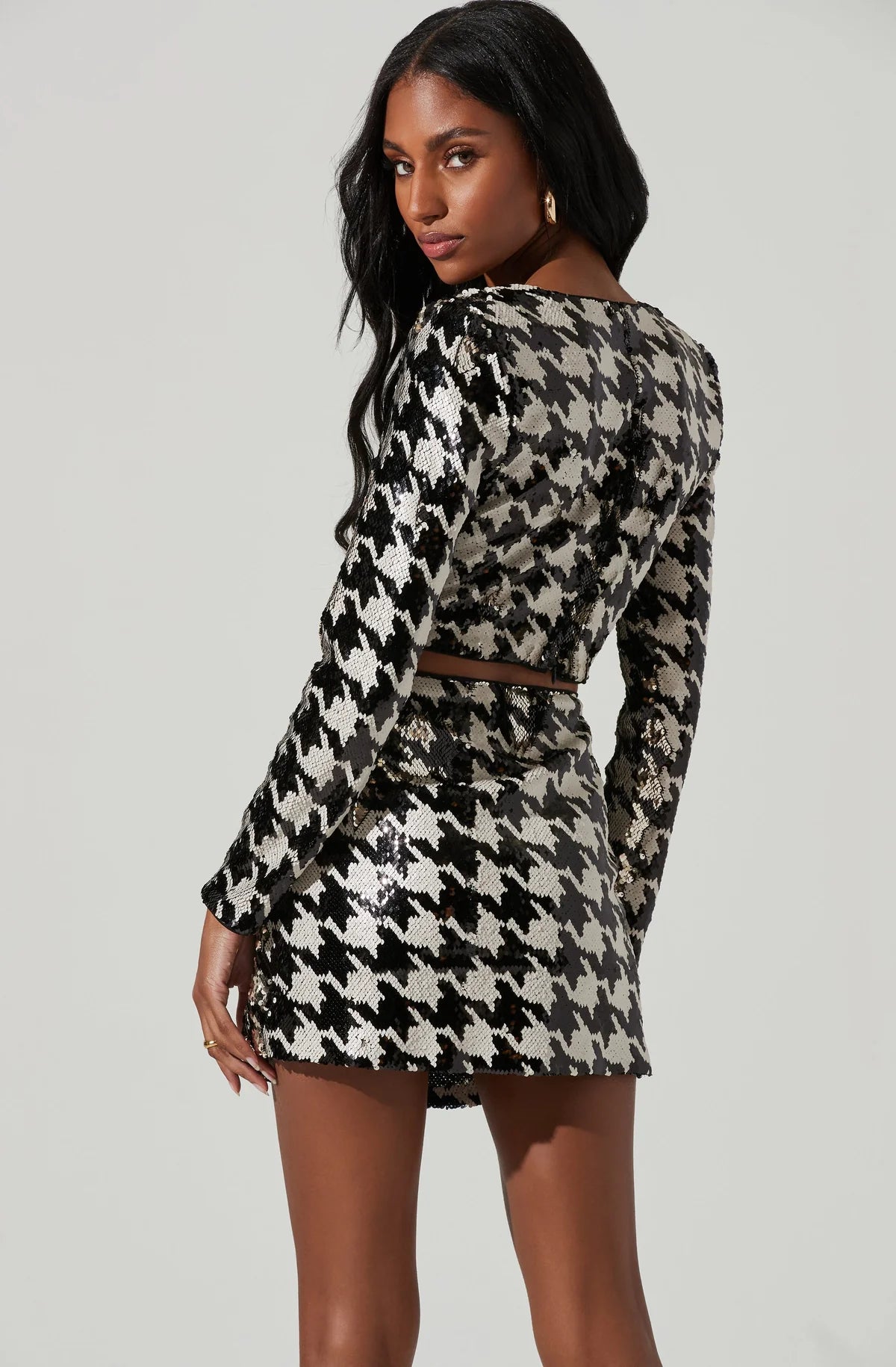 Sequined Houndstooth Skirt