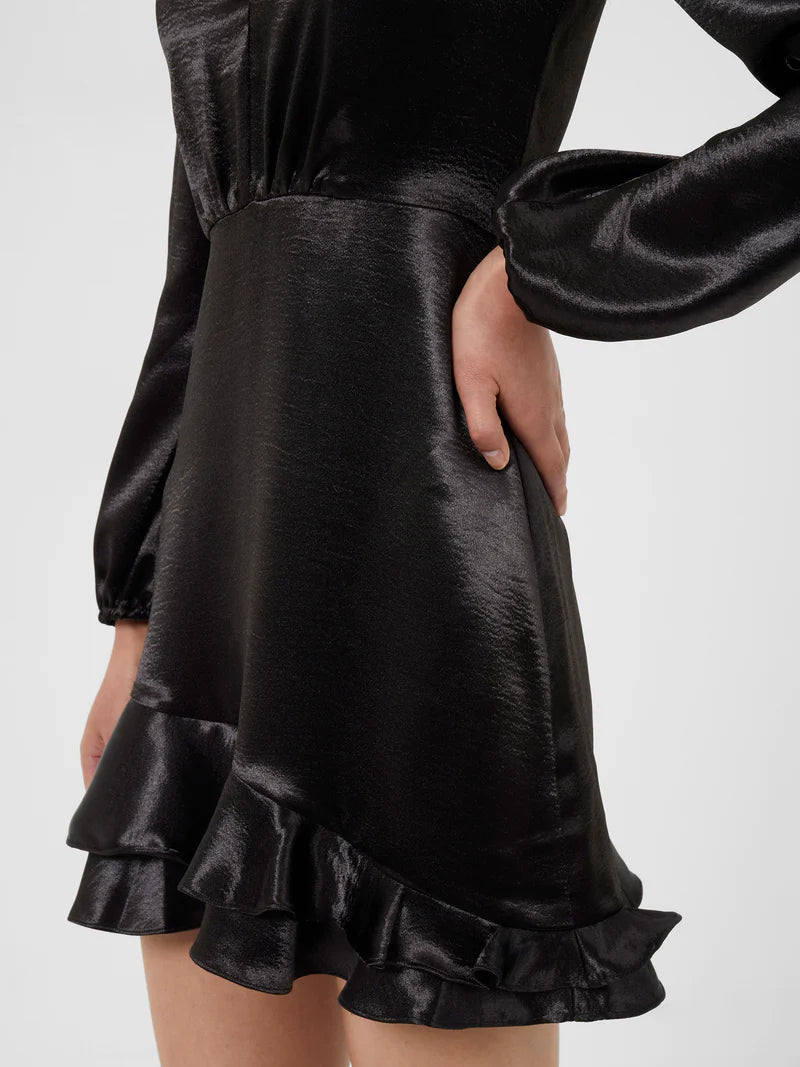 Satin Ruffle Wrap Detail Skater Dress