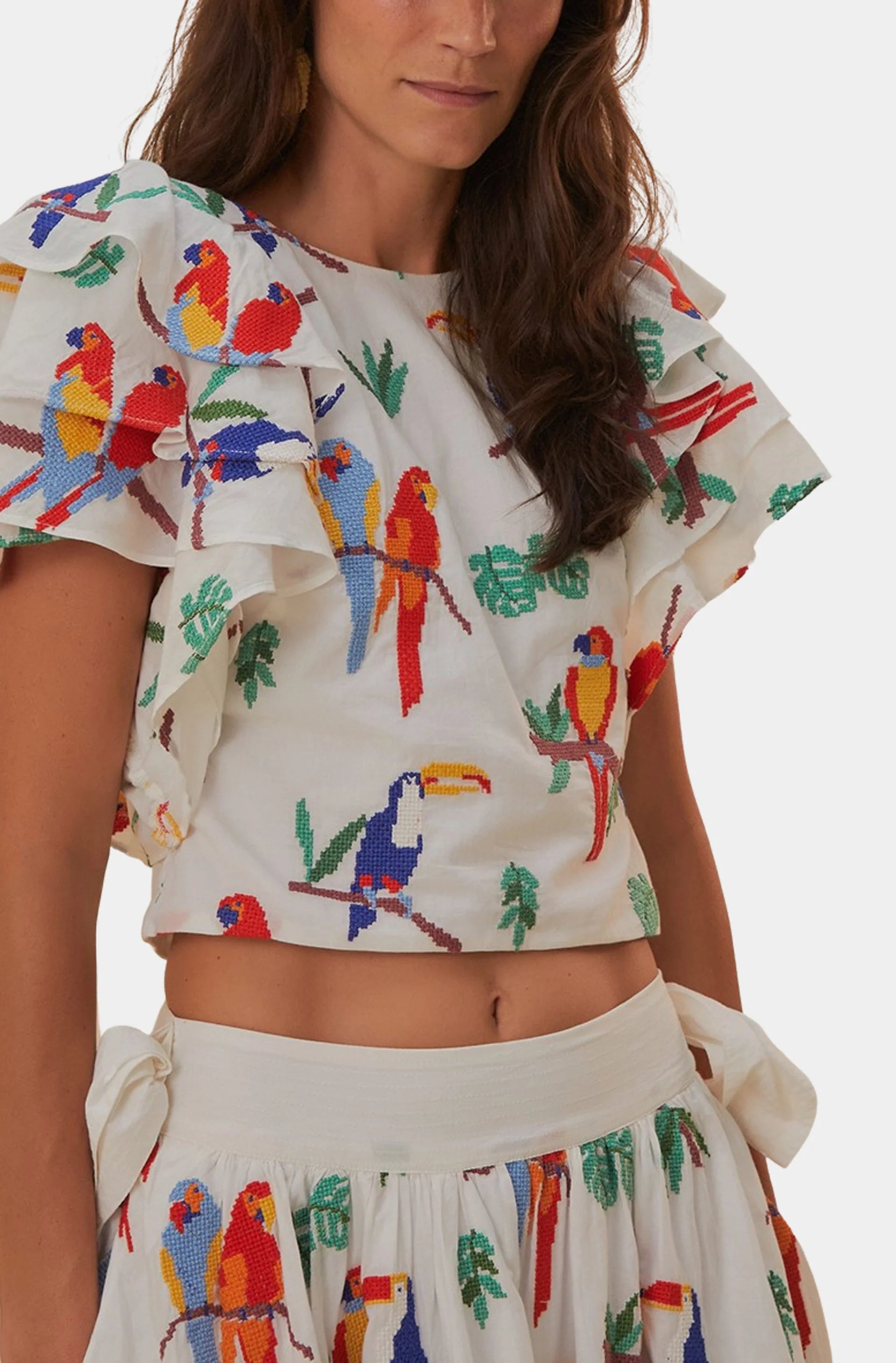 Off- White Stitched Birds Blouse