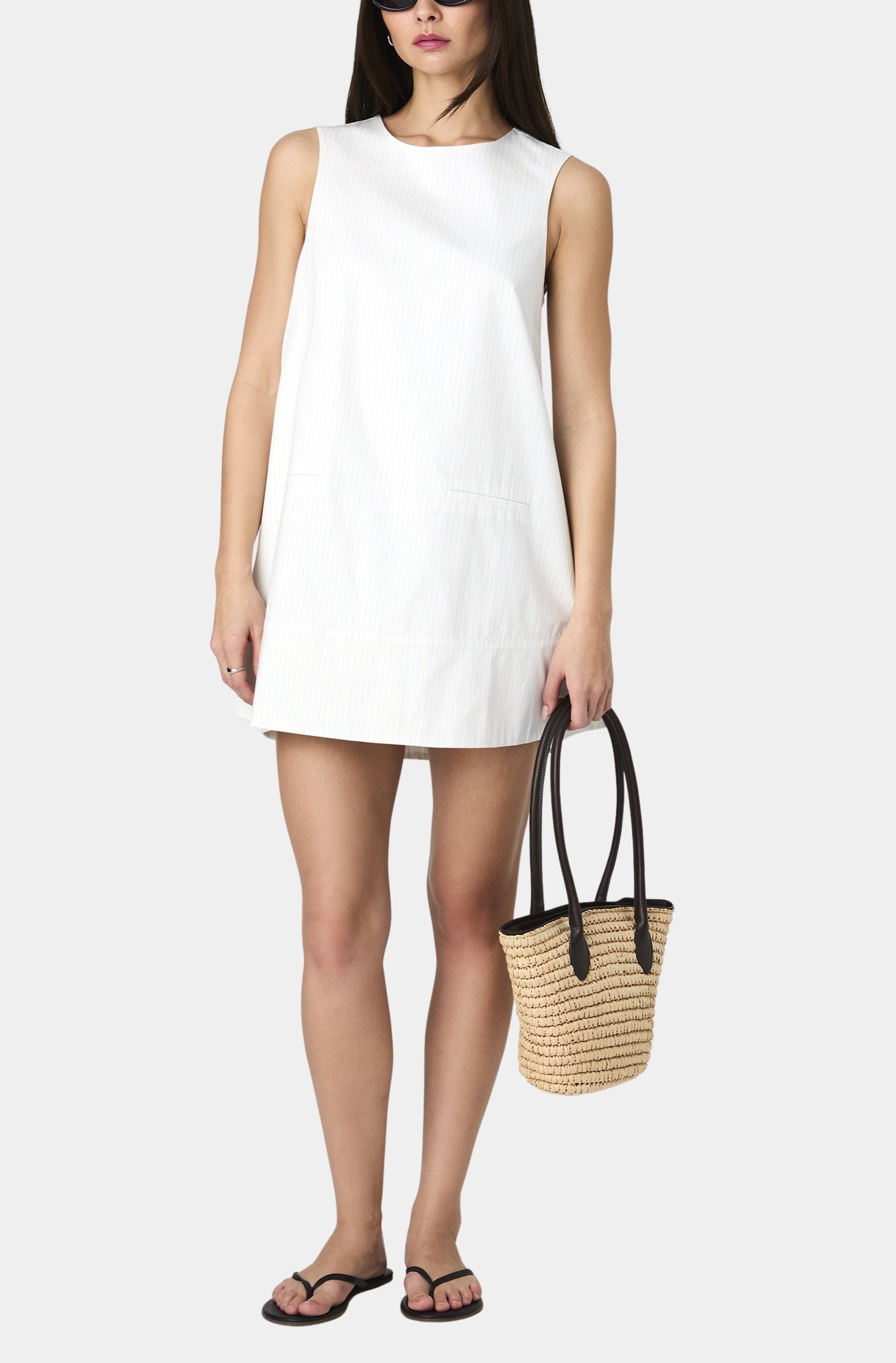 Pinstripe Sleeveless Shift Dress