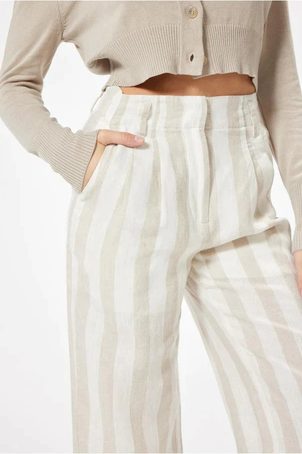 Frankie Linen Pants White/Taupe