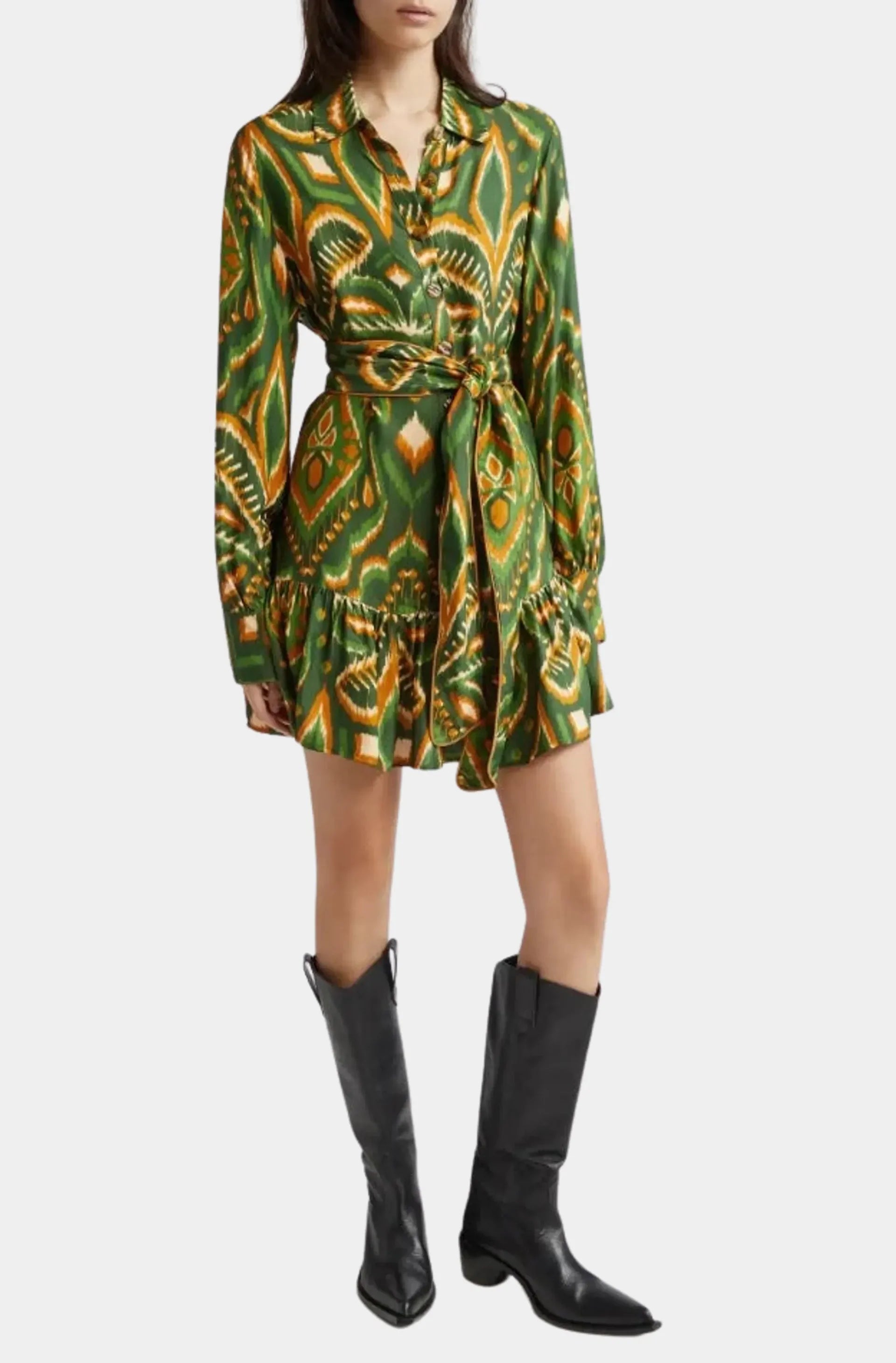 Pineapple Ikat Green Mini Dress