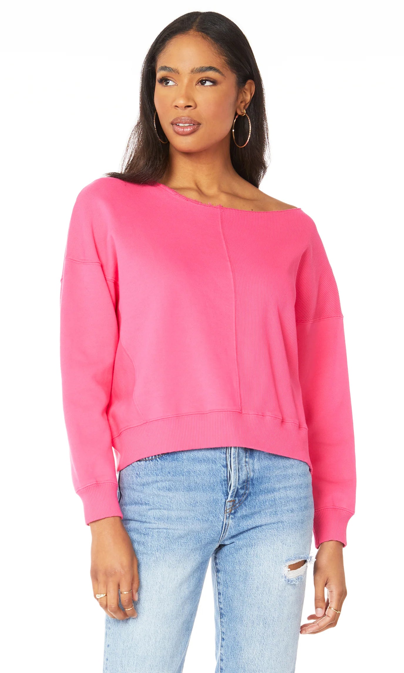 Rib Mix Boatneck Sweatshirt