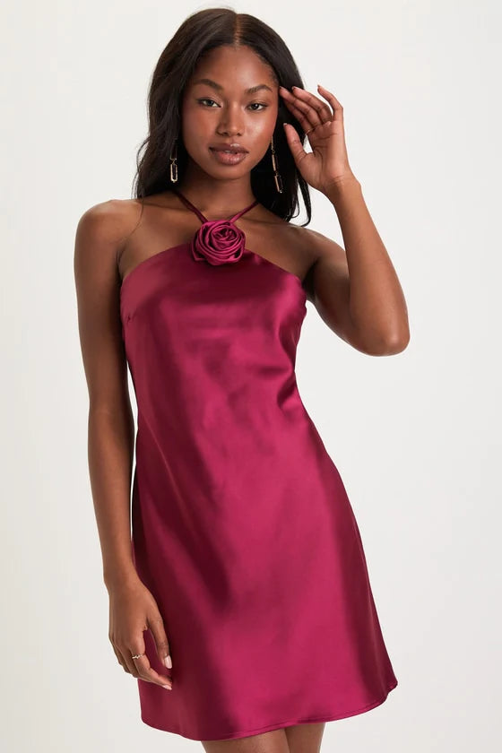 Sweet Prose Satin Halter Neck Mini Dress