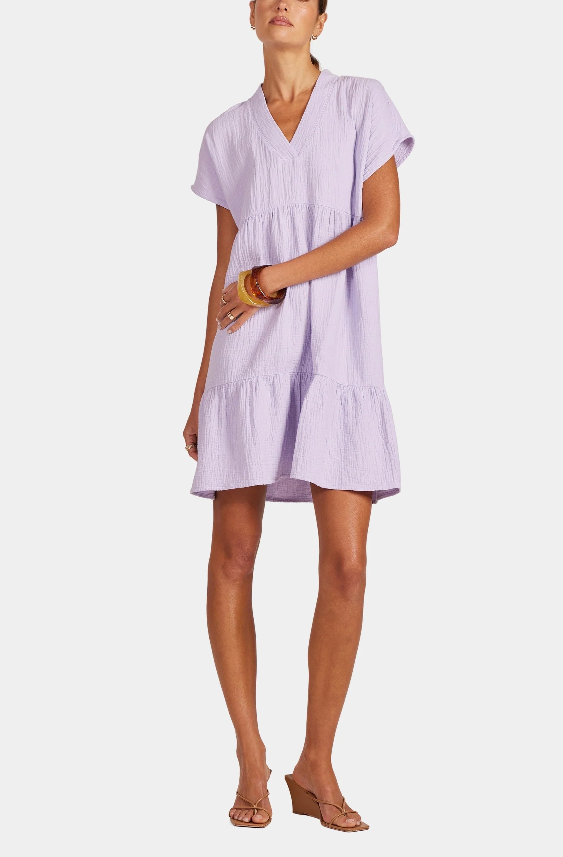 Tiered S/S V-neck Dress